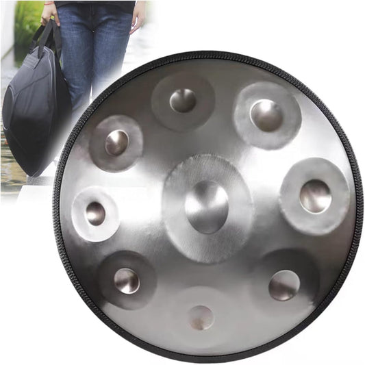 Handpan Drum D Minor 432Hz/440Hz 9 Tones 22 Inch/58cm Steel Drum, Handpan with Soft Handpan Bag, Mallets and Dust-Free Cloth (Color: Silver, Size: 440Hz)