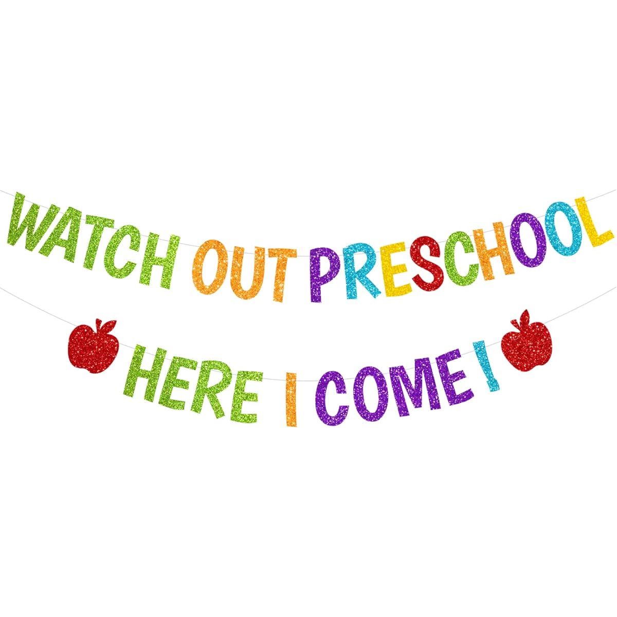 PTFNY Glitter Watch Out Preschool Here I Come Banner Back to School Banner Back to School Preschool Banner Kindergarten Kids Classroom Party Decoration Supplies