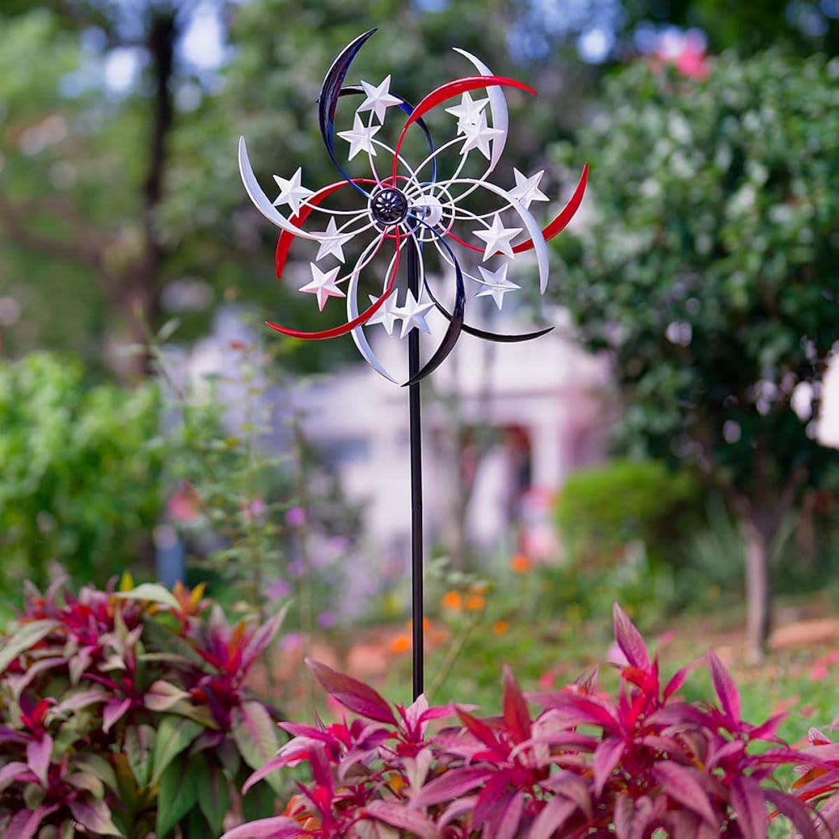 DREAMYSOUL Wind Spinner Outdoor Patriotic Wind Spinner 64" Tall Wind Spinner Outdoor Metal Large Red White Blue for Yard Outdoor Lawn 4th of July Decoration