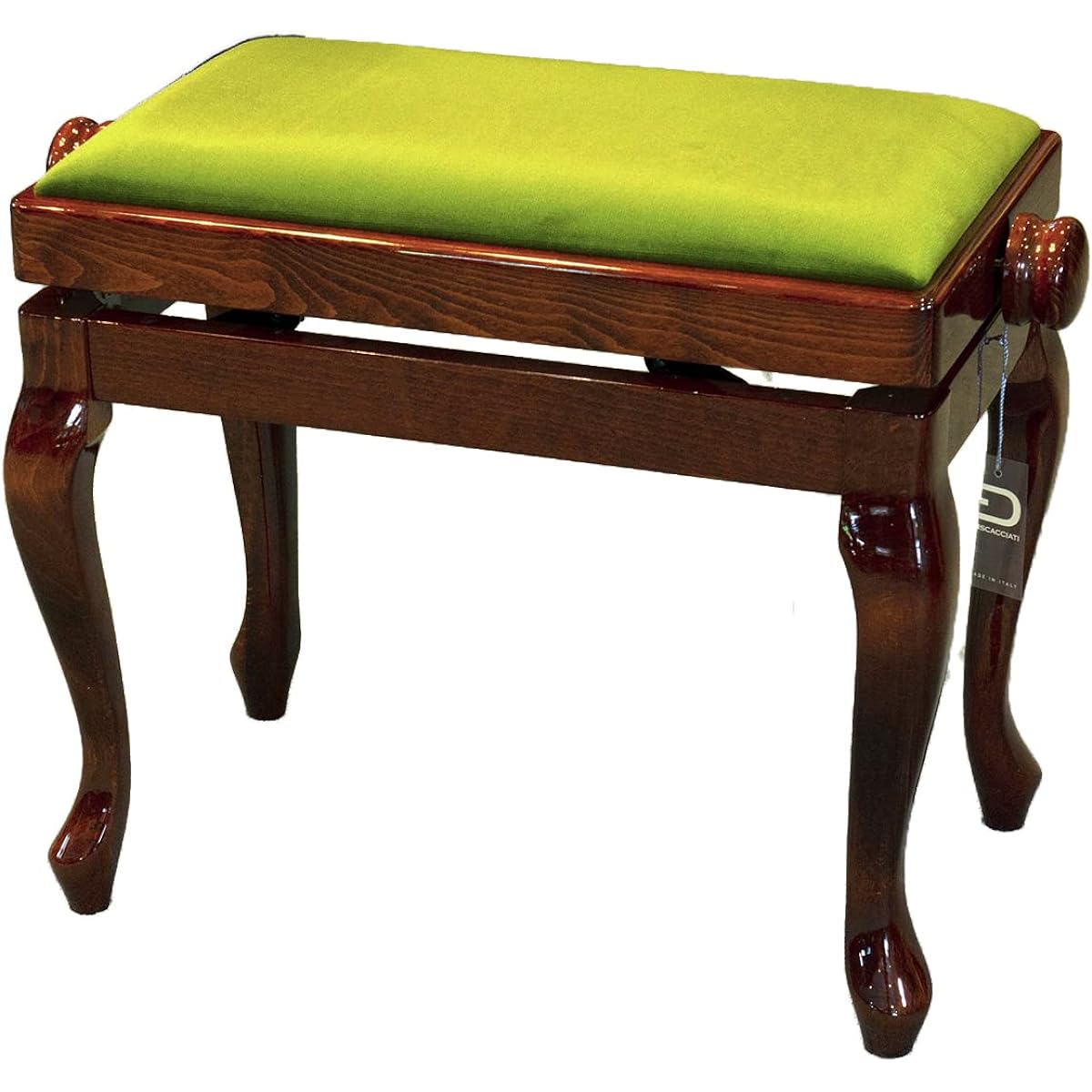 DISCACCIATI MODEL 107 SM Piano Chair Italy Original (Wooden Mahogany Color Polished Seat Green, MODEL 107SM Cat Feet)