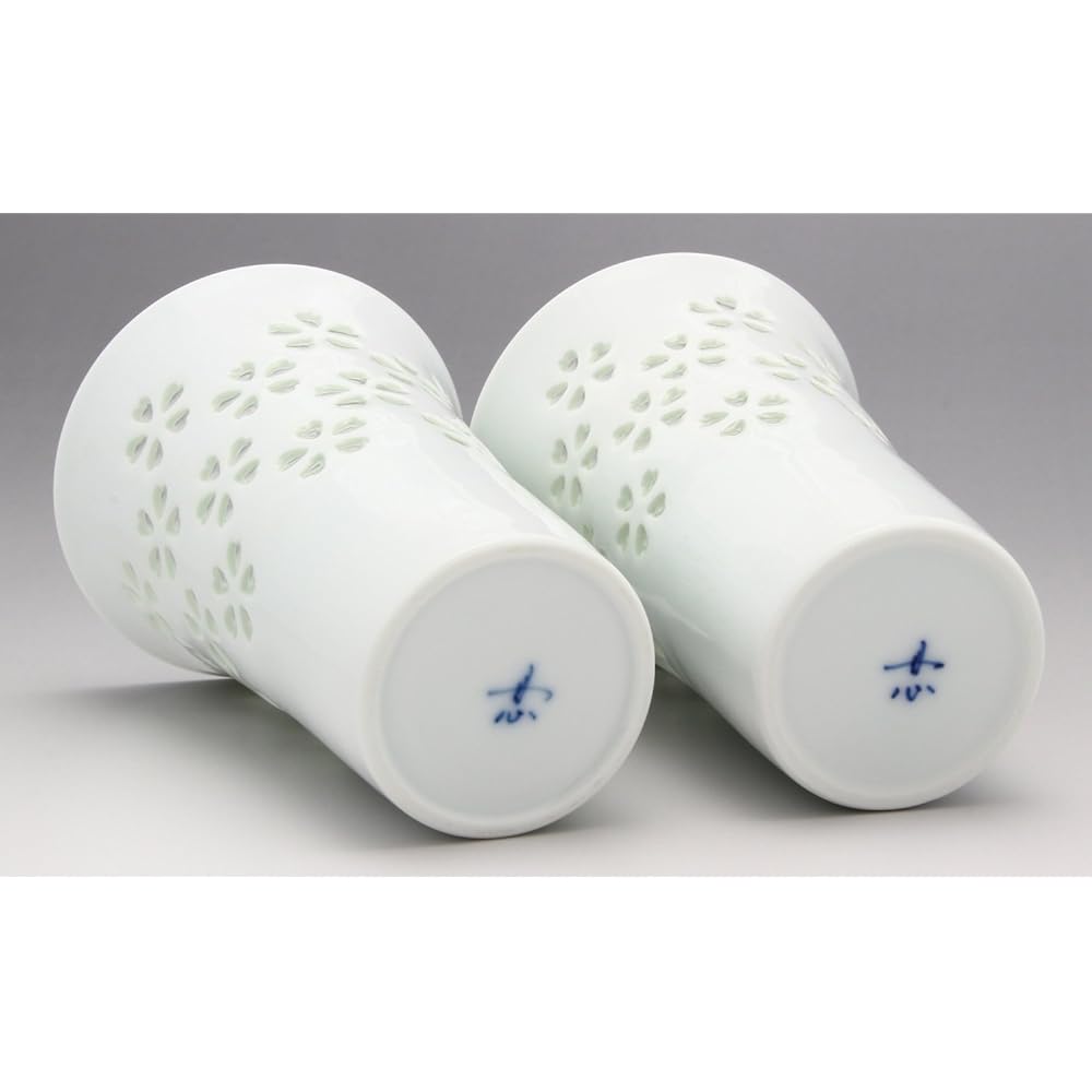 Saisei Pottery Beer Glass Mug White 170ml Hasami Ware Crystal Engraved Beer Cup Pair Hanazume