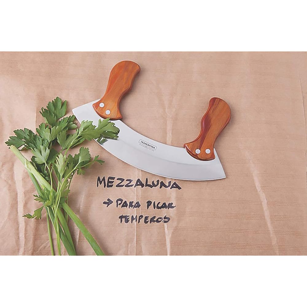 TRAMONTINA Mincing Knife (Chopped Salad Knife/Chopping Knife/Mezzaluna) Blade Length 25cm Polywood
