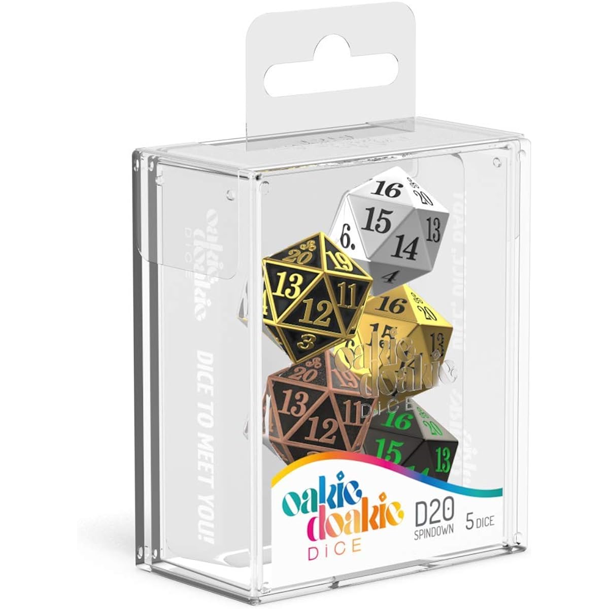 Oakie Doakie D20 Spindown Dice 5pcs 22mm Metal