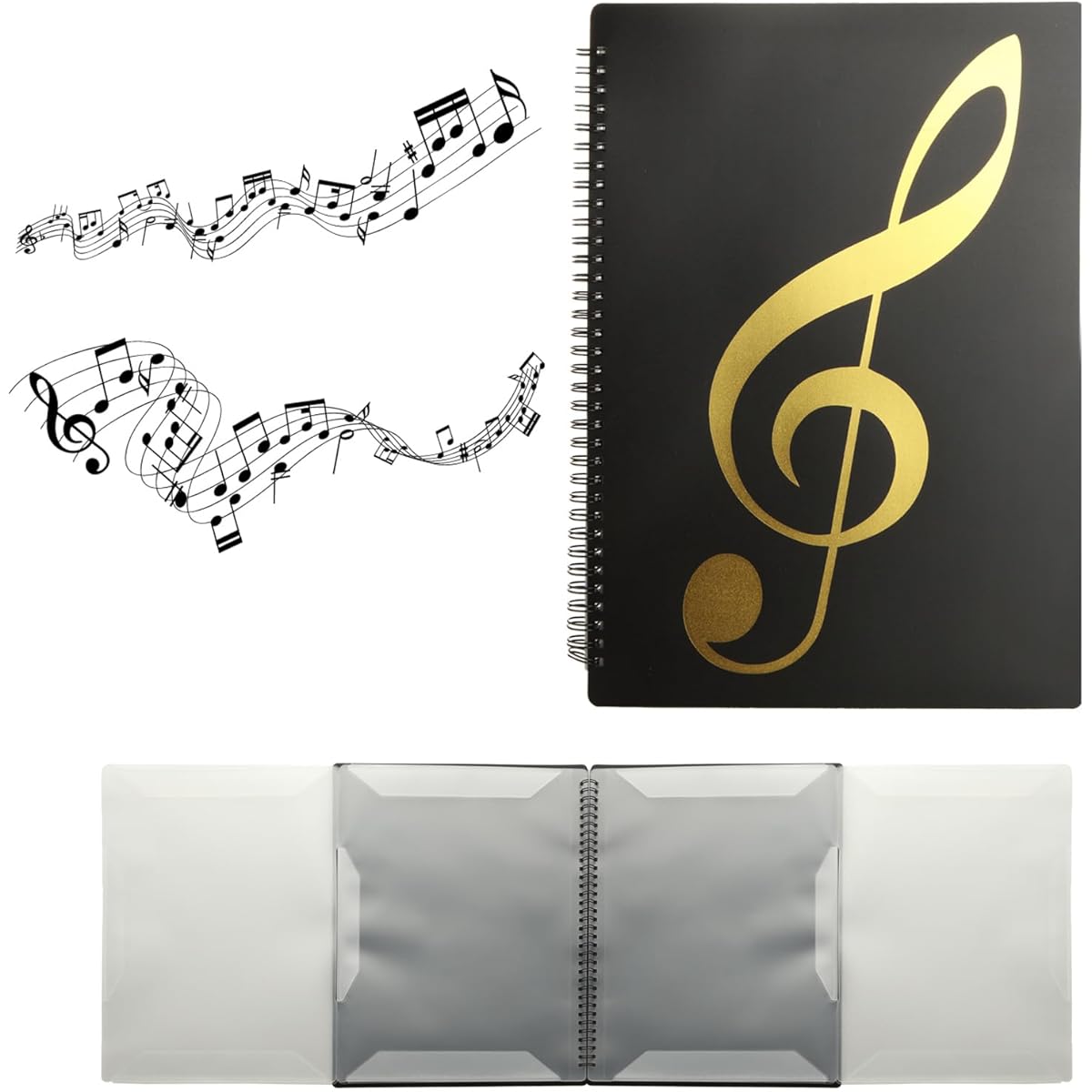 Sheet Music Folder 2 Pack 8.5 x 11 Music Binder 4 Pages 40 Pockets Writable Choir Folder (Black)