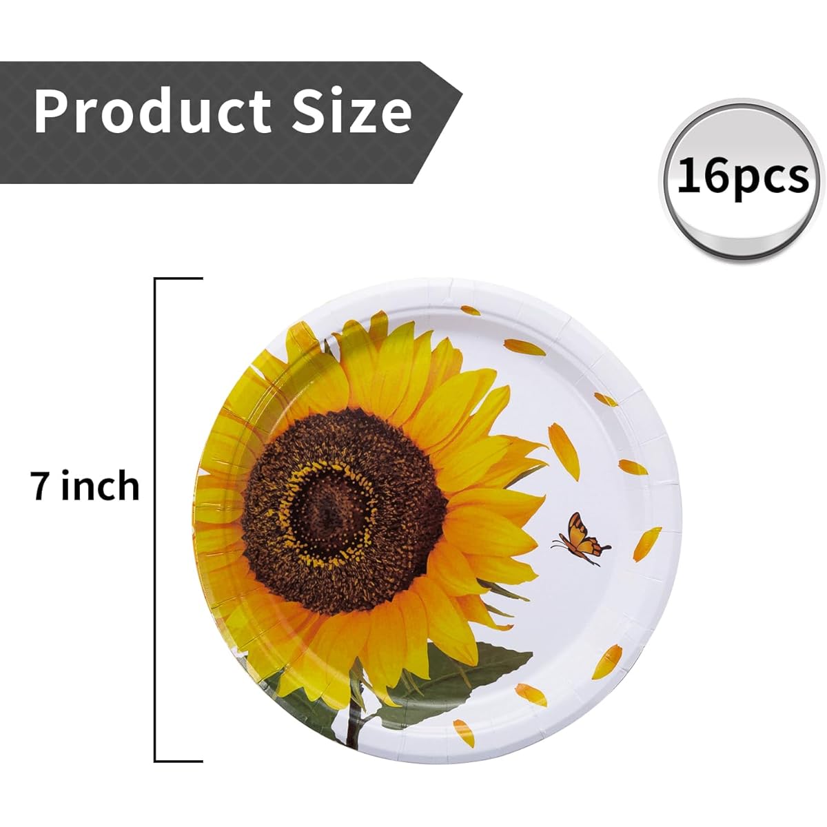 Birthday Sunflower Party Supplies 32 Pieces 16, 7", 9" Sunflower Party Paper Plates for Birthday Party Decorations Sunflower Paper Plates for Outdoor Camping (Sunflower 32 Pieces (7"+9")