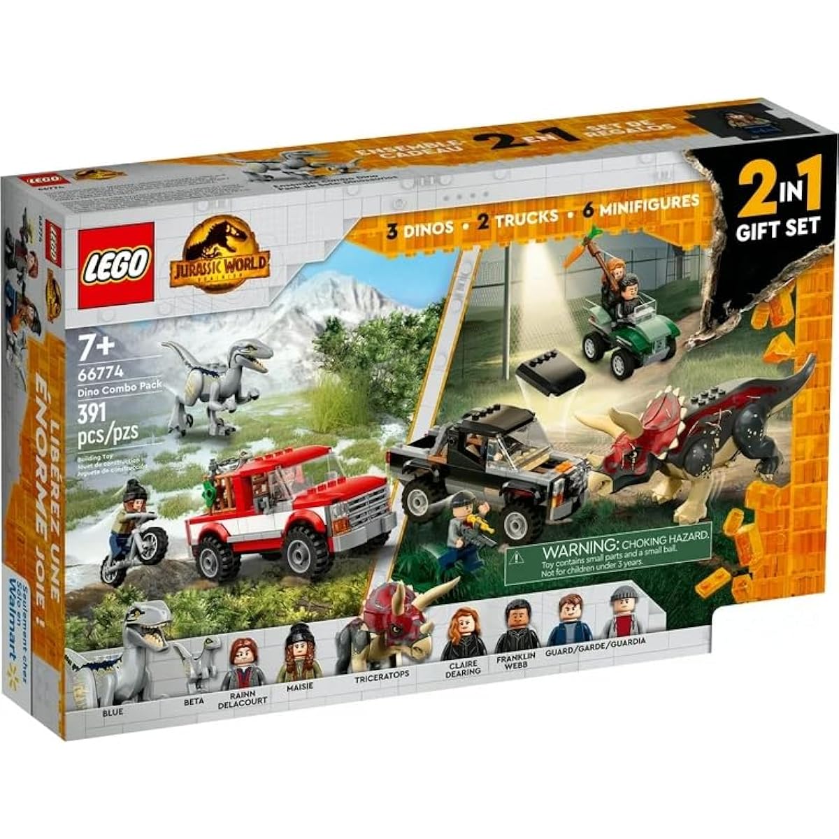 LEGO Jurassic World Dinosaur Combo Pack 2-in-1 Triceratops and Velociraptor Gift Set (66774, 391 pieces)