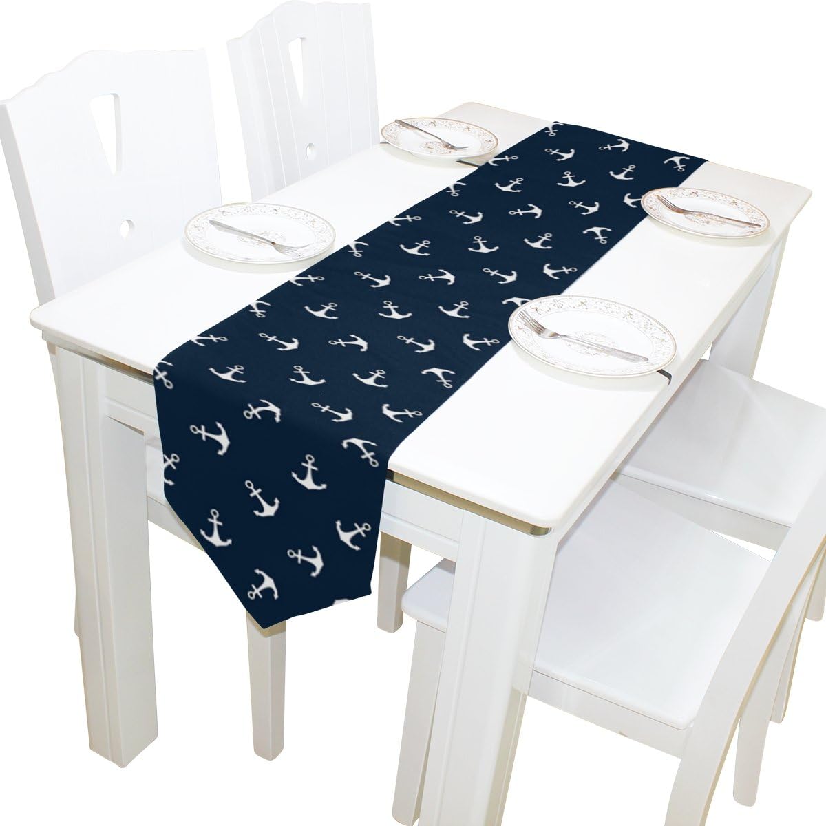 ALAZA Nautical Sea Anchor Table Runner Placemats 13 x 90 Inch for Wedding Party Outdoor Kitchen Coffee Table Home Decor