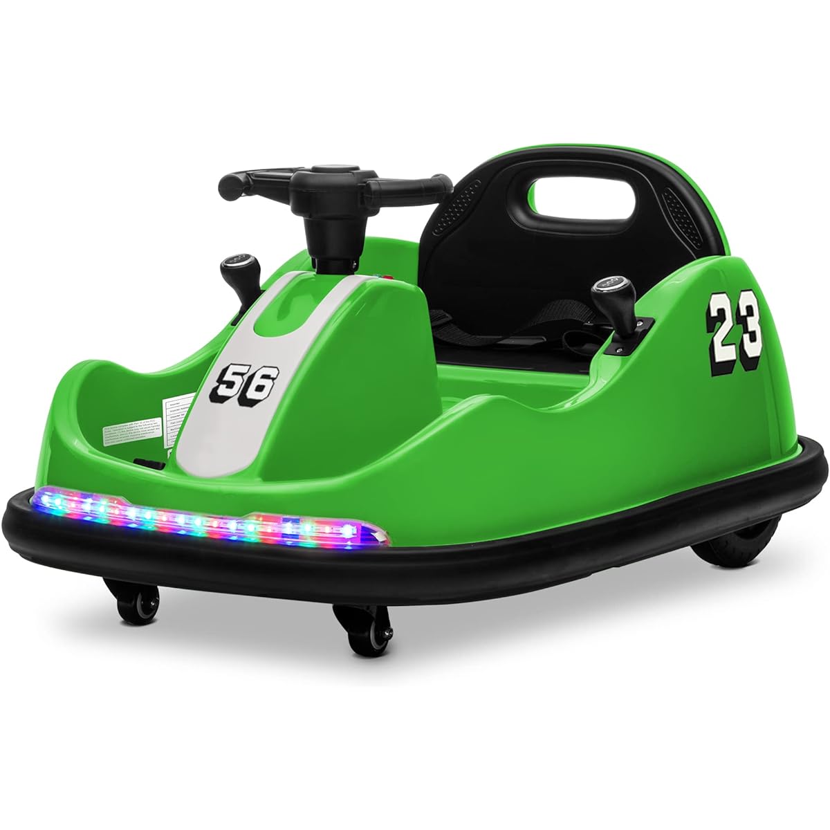 Kidzone 12V 2 Driving Modes (Steering Wheel/Joystick) Ride On Bumper Car for Kids & Toddlers Age 1.5-6 DIY Stickers Baby Bumping Toy Gift with Remote Control LED Light 360 Degree Rotation