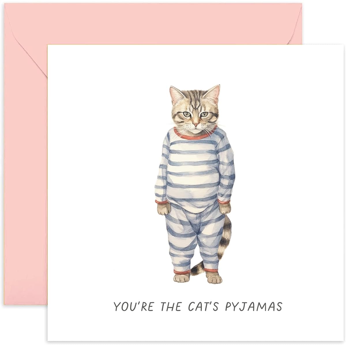 Old English Co. Funny Well Made Card for Him or Her - "Cat Pajamas" Congratulations Card for Men and Women - Cute Thank You Cards for Friends and Family - Graduation Just Because | Blank Inner Envelope