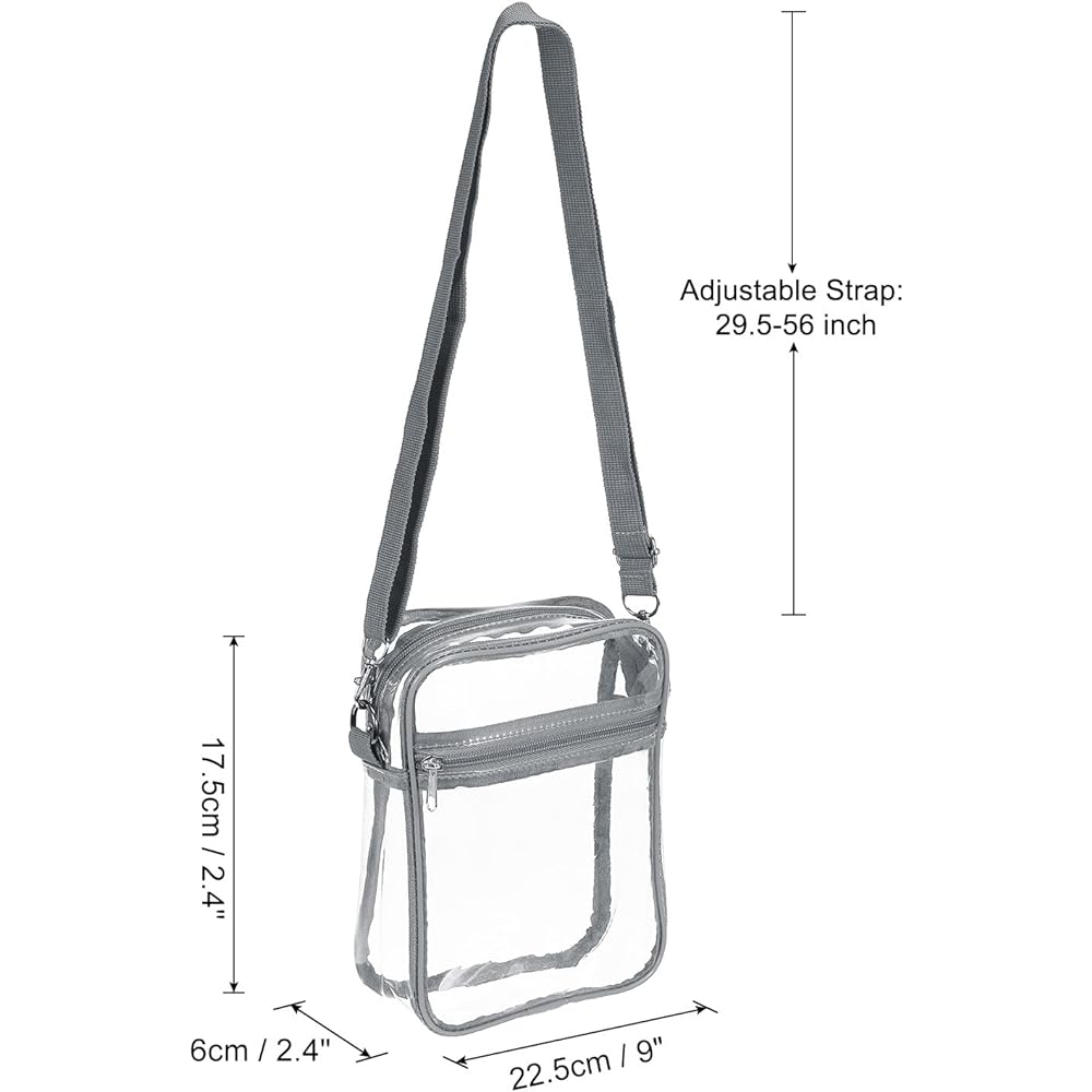 PATIKIL 9" x 7" Clear Crossbody Bag with Shoulder Strap Stadium Approved PVC Transparent Purse Bag for Sports Events Concerts Festivals Gray