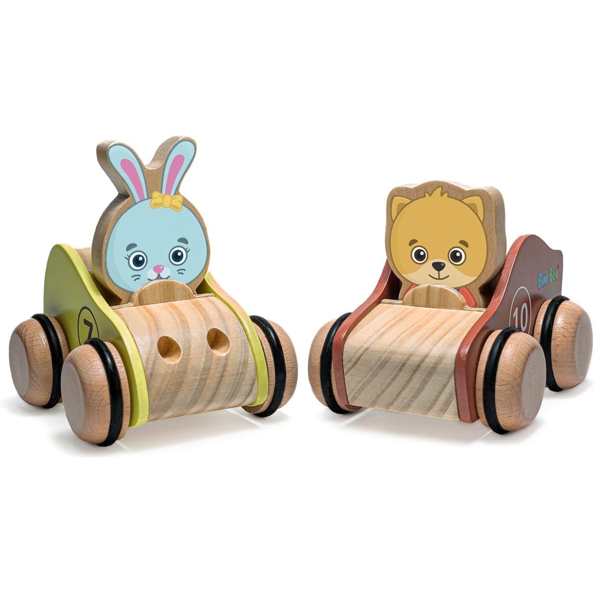 Bimi Boo Wooden Car Set for Toddlers - 2 Piece Vehicle Push Toy - Race Car for Ages 3 4 5 - Montessori Grab Toy - Ideal Baby Gift