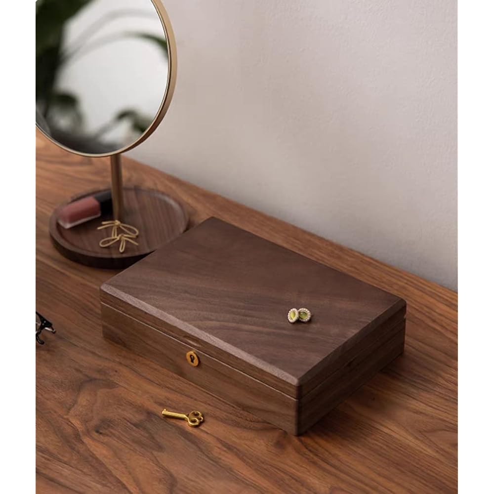 Sakulaya Jewelry Storage Box, Wooden Accessories, Small Items Storage, Earrings, Rings, Storage Case, Walnut Wood (Rectangular - With Lock)