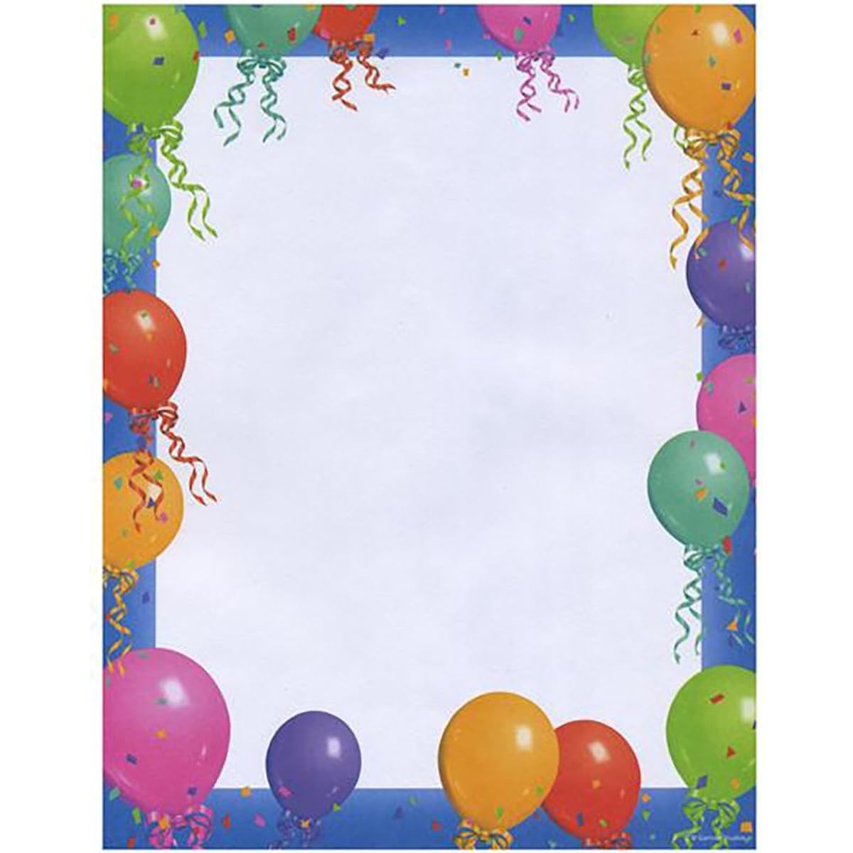 (1 pack of 100 sheets) - Blue Border Balloons Stationery - 100 CT