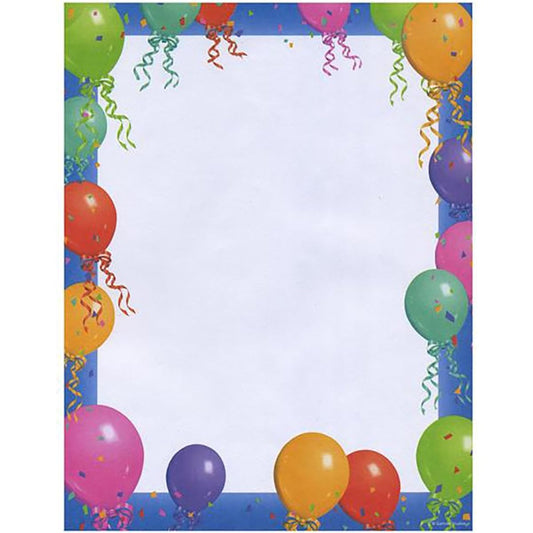 (1 pack of 100 sheets) - Blue Border Balloons Stationery - 100 CT