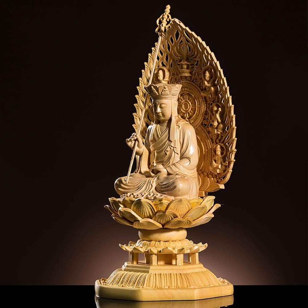 Wooden Carved Buddha Statue Ornament Jizo Bodhisattva Tsuge Tree Buddhist Altar Buddha Statue Pray Warm Off (Height 17cm x Width 8.5cm x Depth 8.5cm)