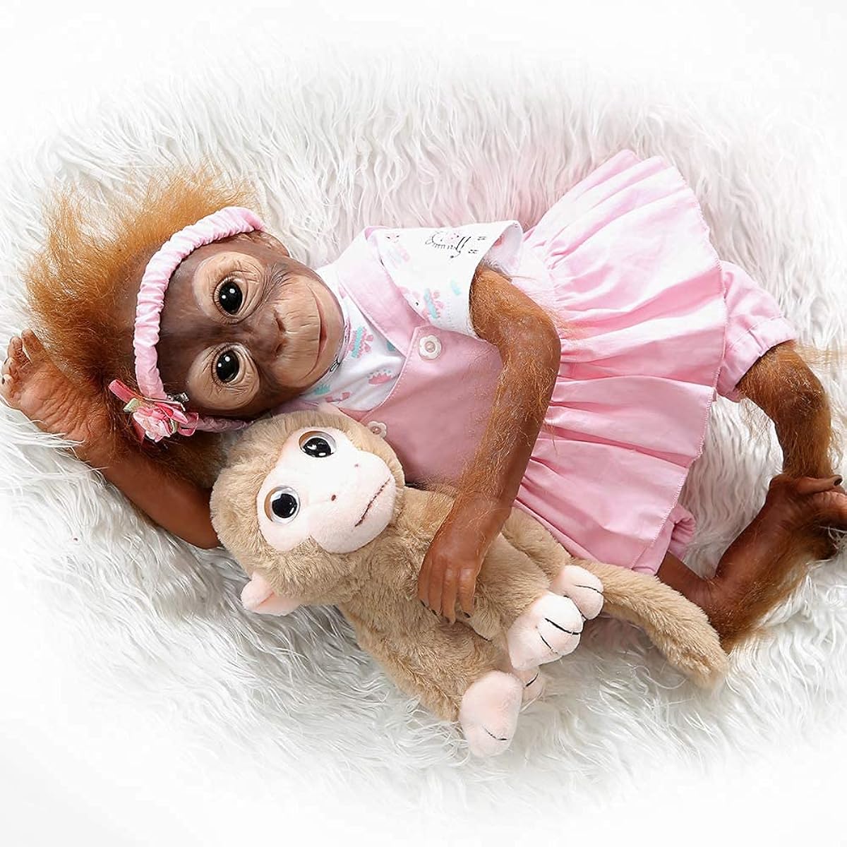Lilith Real Life Like Real 52cm Handmade Detail Painted Reborn Baby Monkey Newborn Doll Collectible Art (Pink)