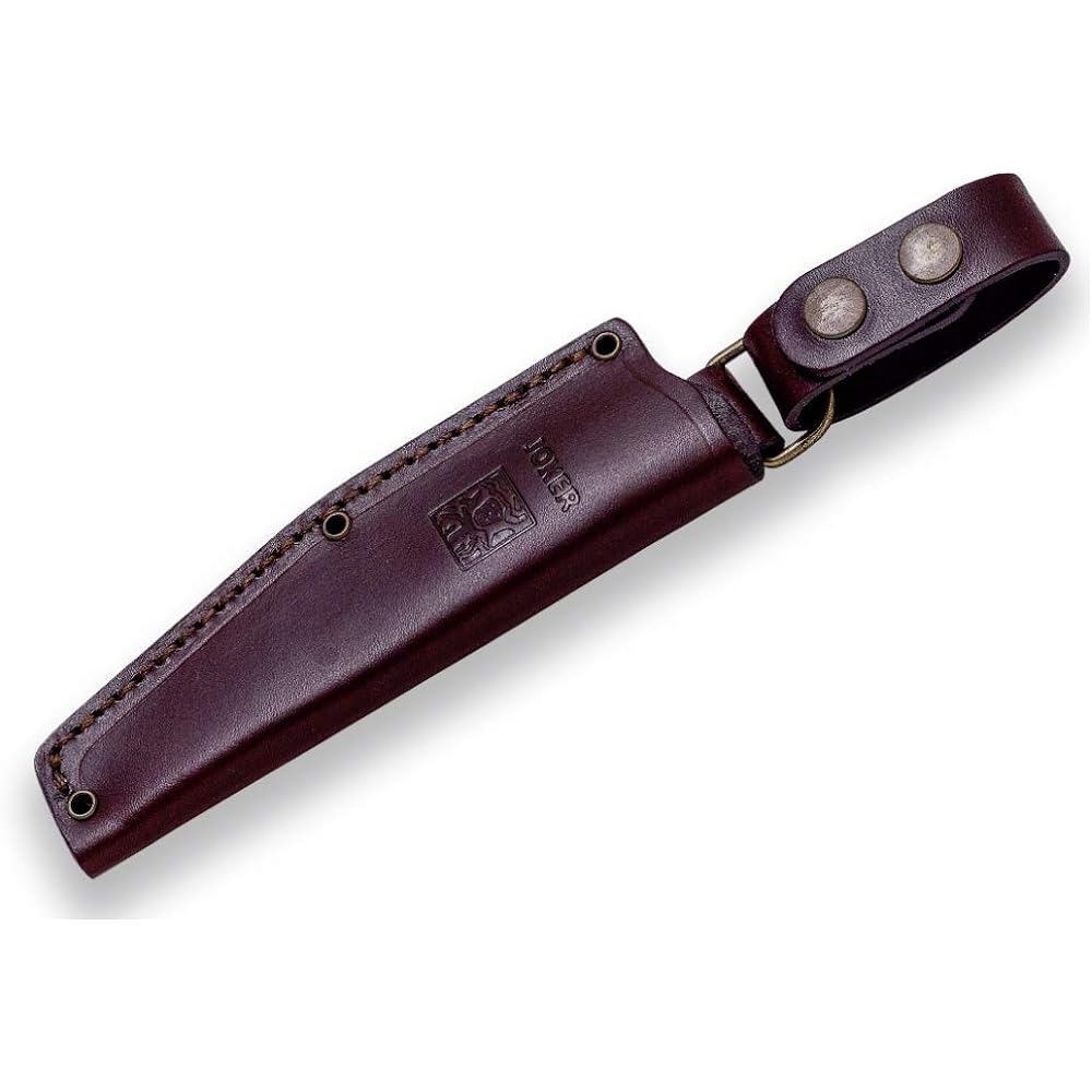 Joker Sports Hunting Knife Bushcraft CO120 Brown Leather Sheath, 4.13" Blade Böhler N695 Olive Wood Handle Fishing Hunting Camping Hiking Tool