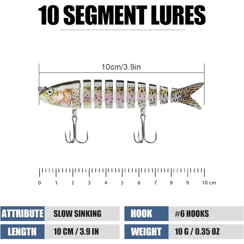 TRUSCEND Fishing Lure for Bass/Trout Segmented Multi-Joint Swimbait Slow Sinking Swim Lure Freshwater/Saltwater Fishing Lure Kit