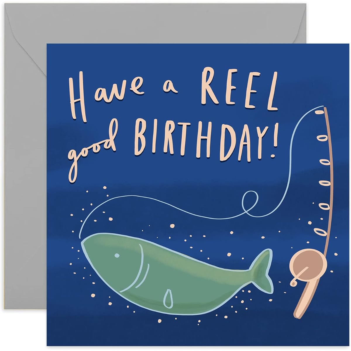 Old English Co. Fishing Birthday Card for Men, Fun Birthday Card, Fly Fishing Fisherman Birthday Card for Dad, Blank Inside & Envelope Included