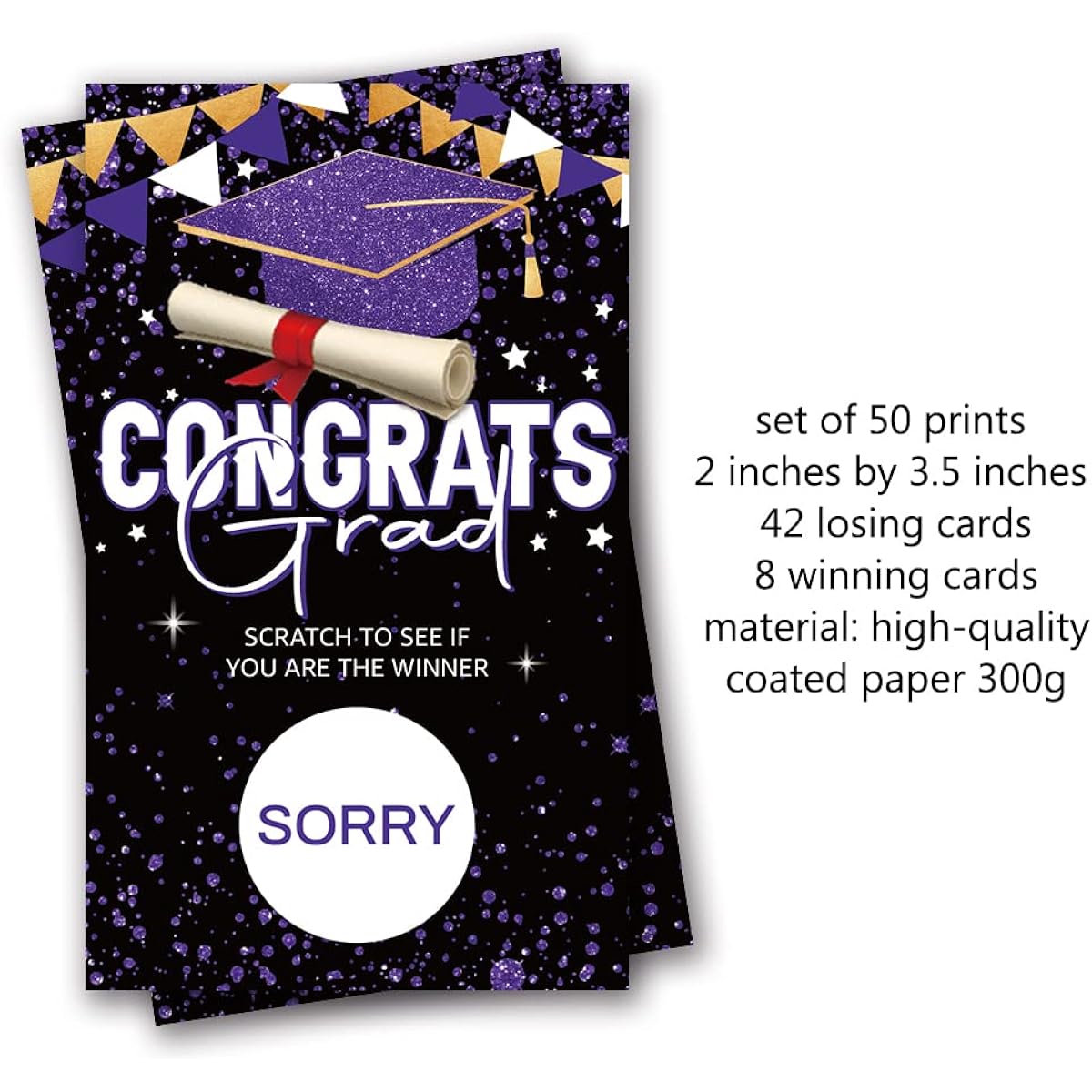 50 Graduation Party Scratch Off Cards, 2.0 inches x 3.4 inches, Graduation Party Game Supplies Cards, High School or College Graduation Party (DLM178)