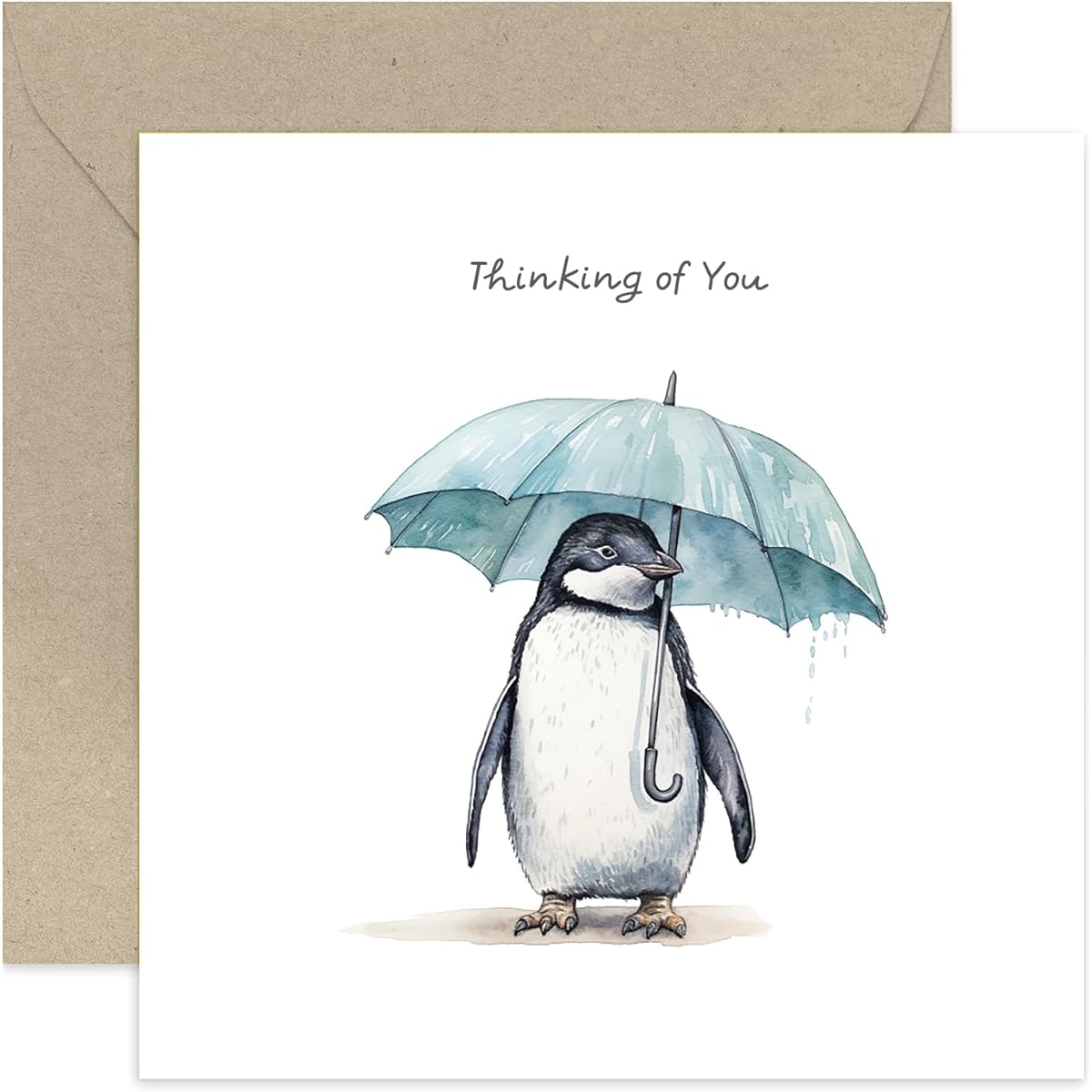 Old English Co. Thinking of You Sympathy Card - Umbrella Penguin Art - Sympathy Card Greeting Card - Sympathy Gift - Sorry Bereavement Card | Blank Inner Envelope