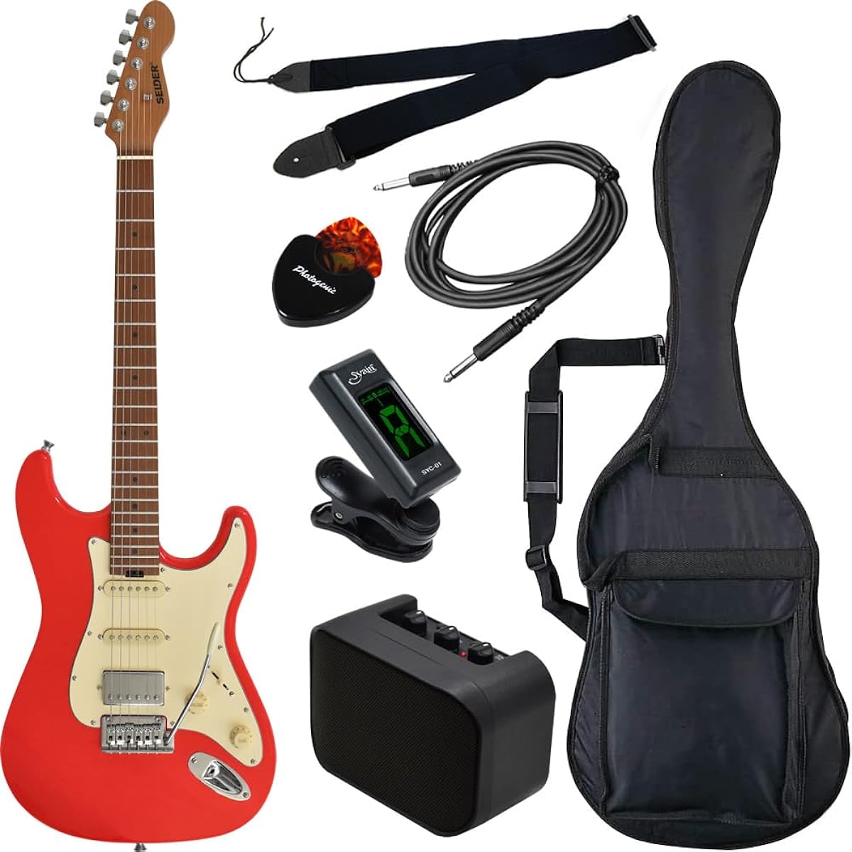 SELDER Electric Guitar Stratocaster Type ST-33RM/CR Cardinal Red Beginner Basic Set