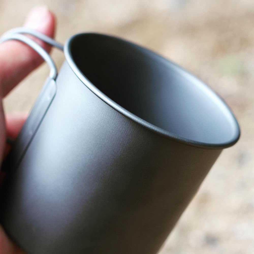 Single titanium mug 450ml No.300 with mesh cover, full titanium, light, can be used over open flames, made of titanium