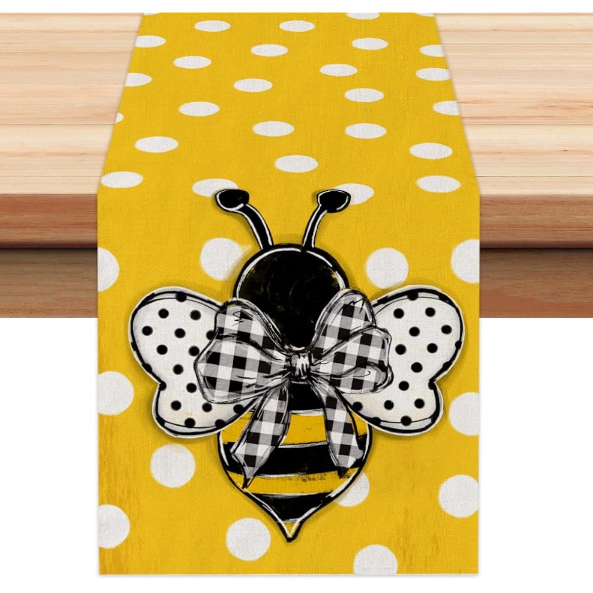 GEEORY White Polka Dot Summer Table Runner 90 Inch Bees Spring Farmhouse Rustic Holiday Runner for Kitchen Dining Table Decor Indoor Outdoor Dinner Party Decor GT076-90