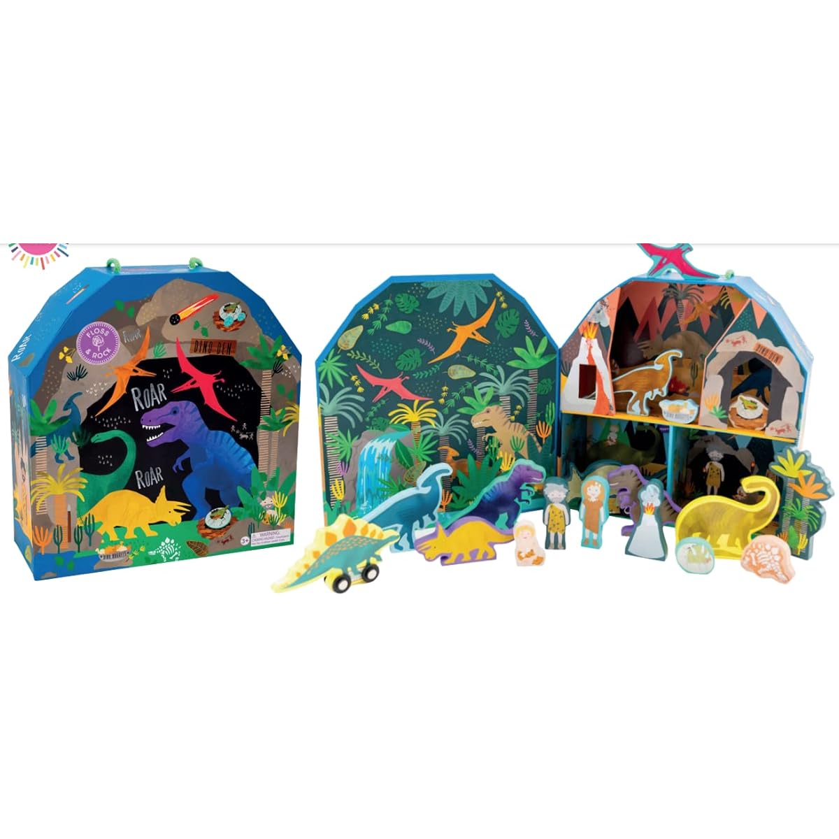 Floss & Rock Dino Kids Playbox with 18 Wooden Pieces, 11.2"