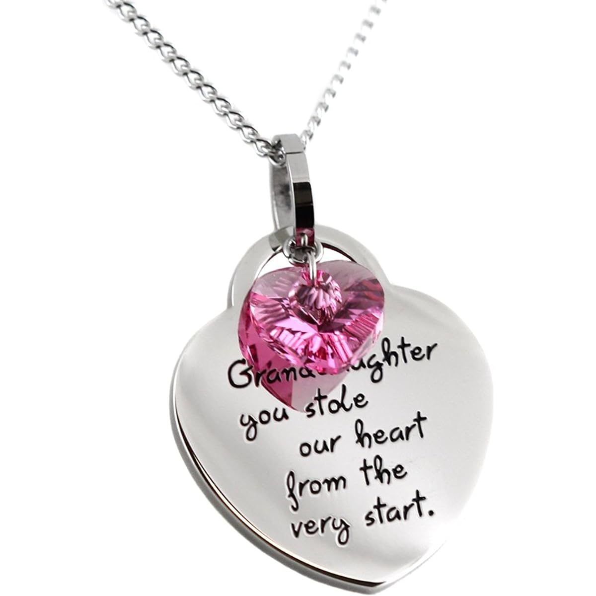 "Grandaughter, You Stole Our Heart from the Very Start" pendant necklace
