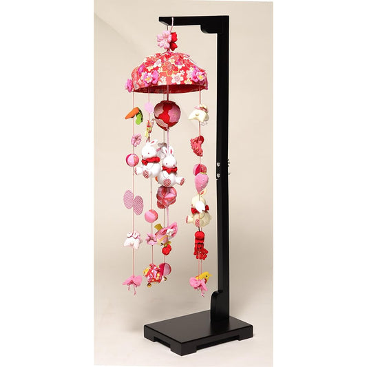 [Hina Doll] Temari and Sakura Rabbit (Medium): With stand [Tsurushi Hina Doll]