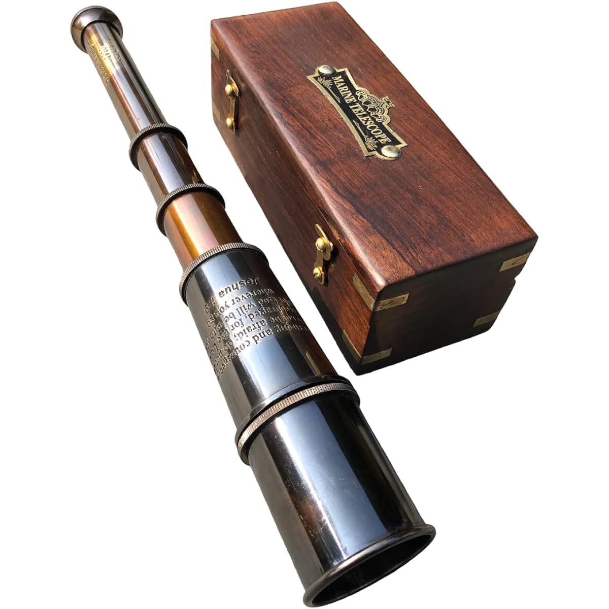 Brass Telescope Be Strong and Courageous Engraved Pirate Folding Spyglass Telescope Great Gift for Travelers and Adventure Lovers