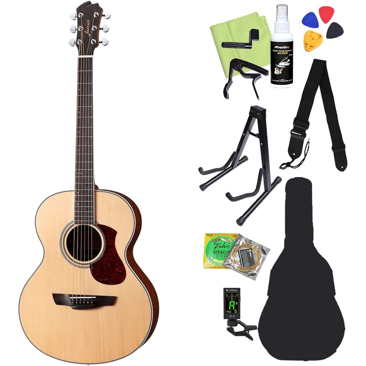 James J-300A Acoustic Guitar Beginner 12-piece Set NAT - Natural - Shimamura Music's best-selling acoustic guitar beginner set James