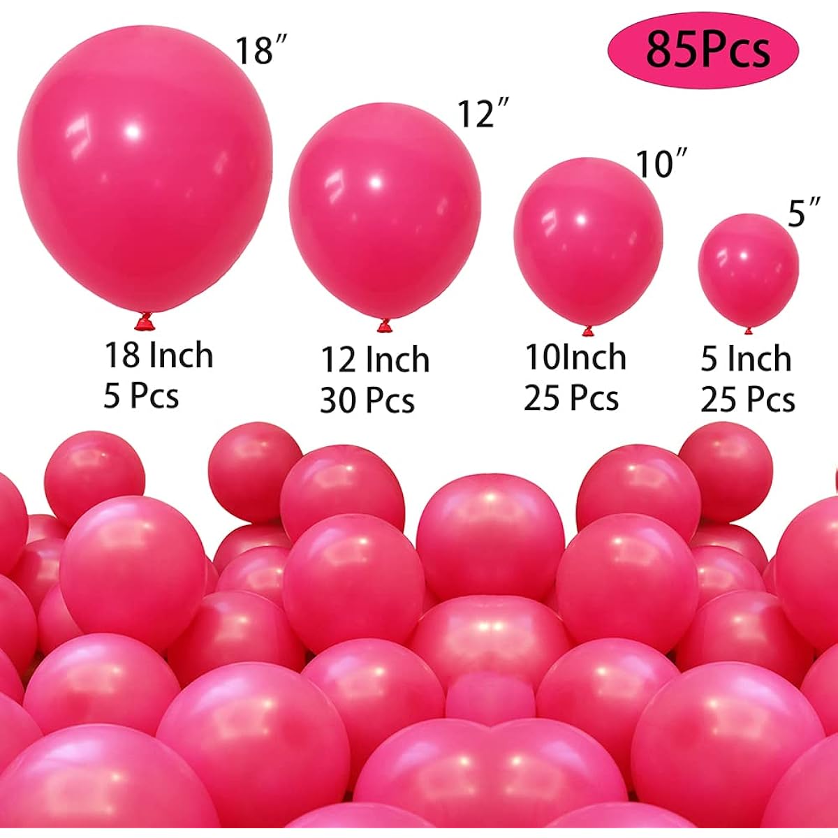 85pcs Hot Pink Balloons 18inch 12inch 10inch 5inch Latex Party Balloons for Birthday Party Decorations Baby Shower Wedding Anniversary Bachelorette Graduation