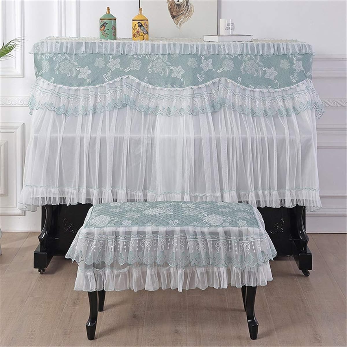 Musical Instrument Store Piano Cover Piano Dustproof Cover Piano Cover Lace Fabric Piano Elegant Feel (Color: Green, Size: 153 x 35 x 120cm)