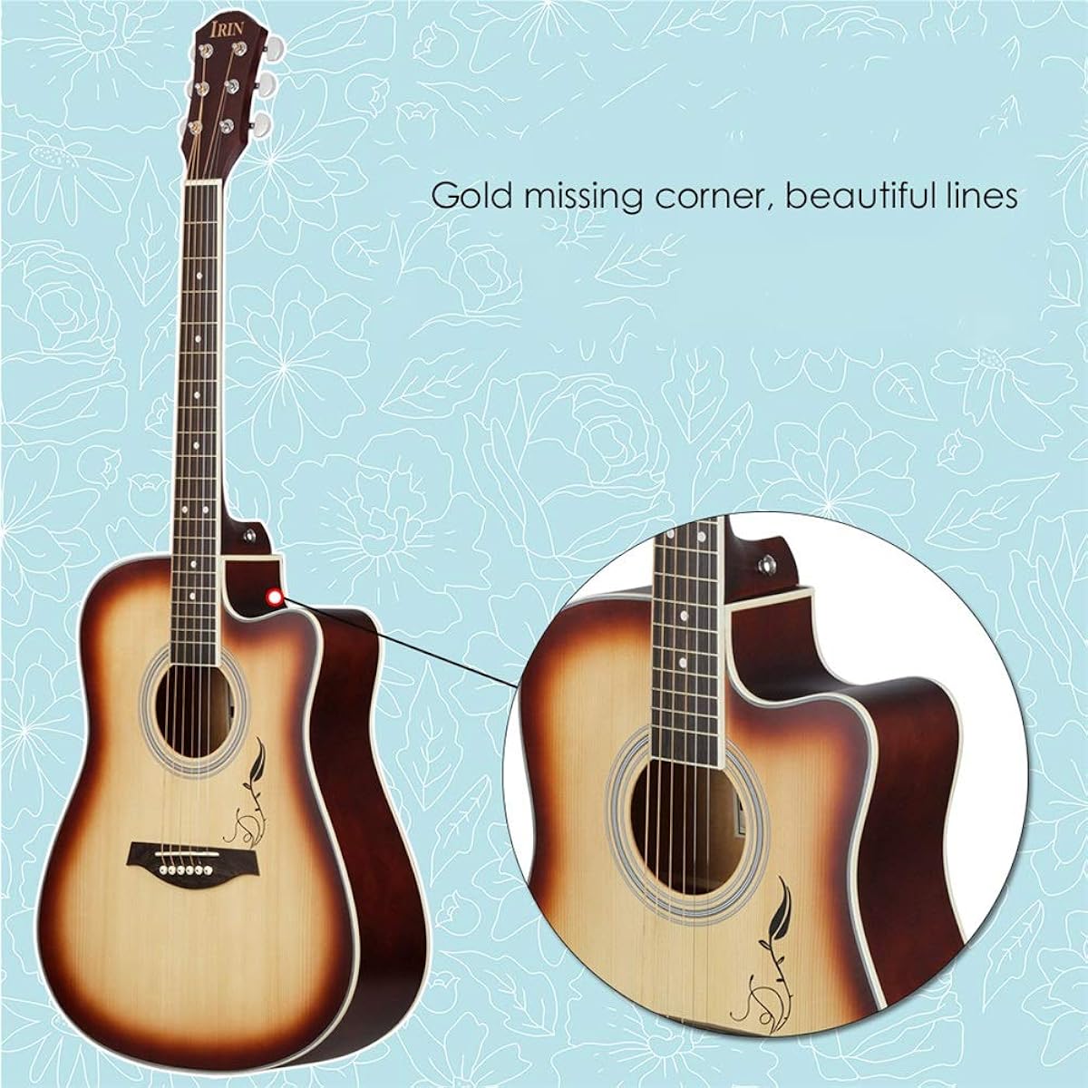 Beginner's Practice Guitar 41 Inch Folk Guitar Sunset Color Beginner Student Instrument Guitar Elementary School Student Adult Guitar Beginner (Color: Natural, Size: 41 inches)