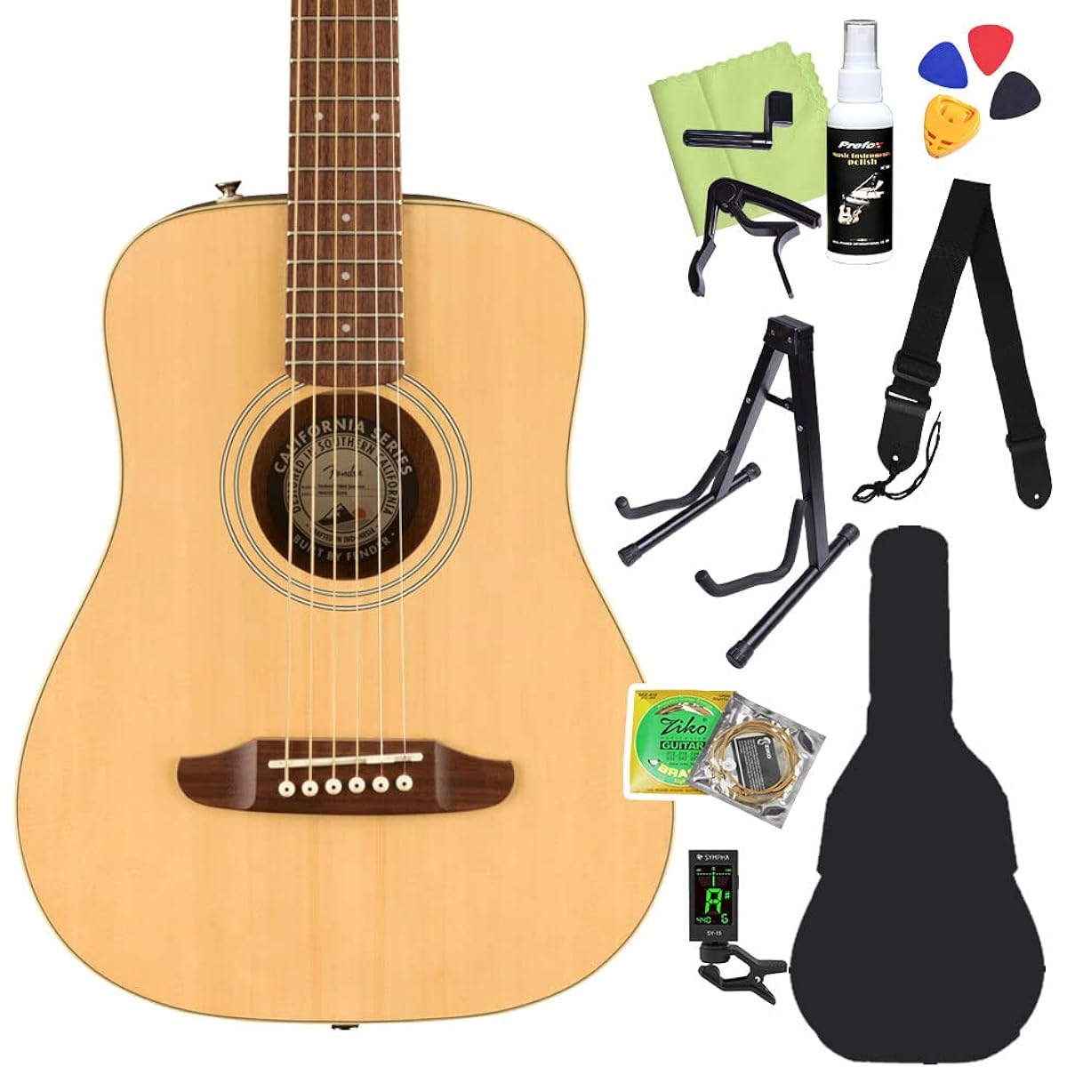 Fender Redondo Mini Natural Acoustic Guitar Beginner 12-piece Set Mini Guitar Small Natural Fender