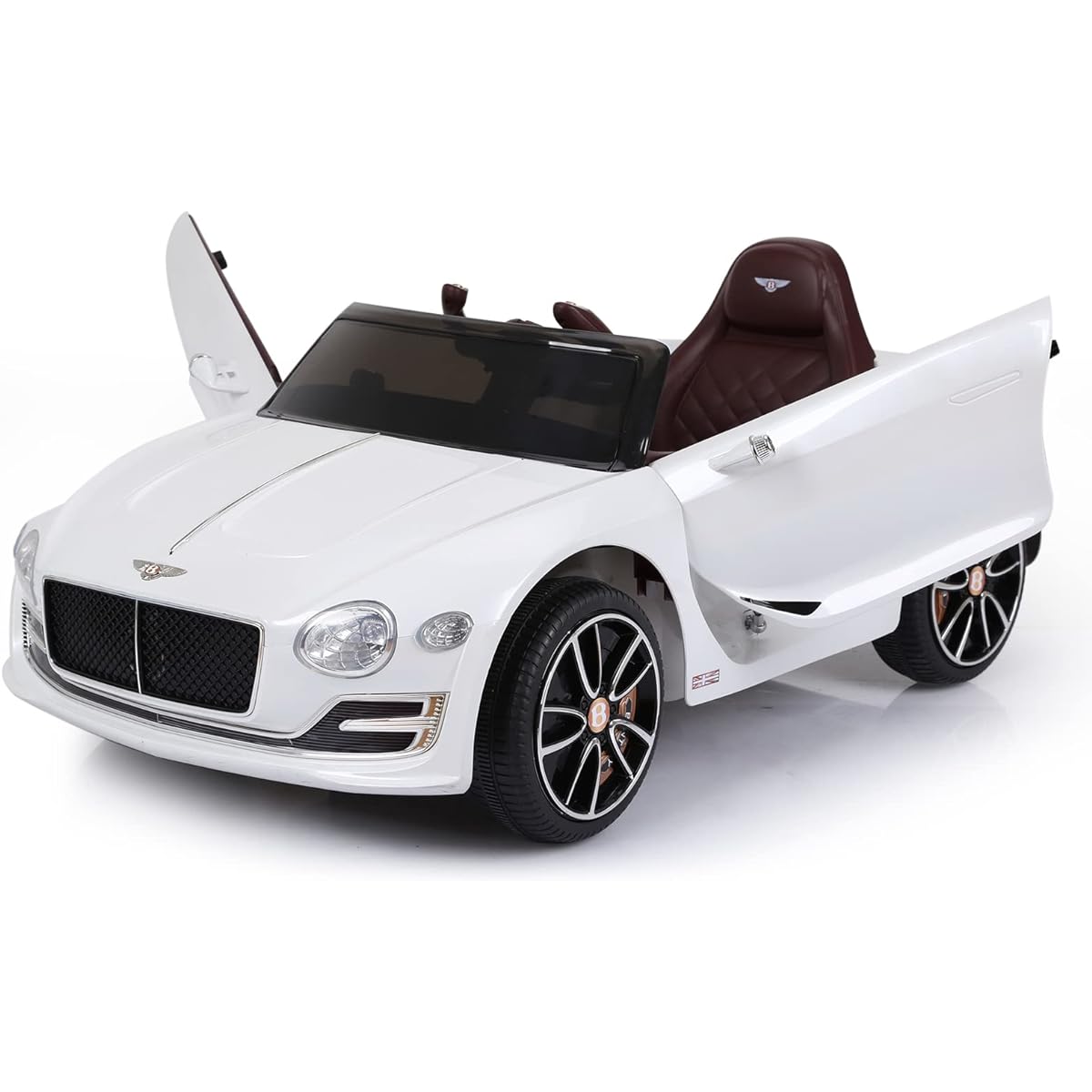 SEHOMY 12V 2-Speed Electric Kids Car Bentley Style Electric Vehicle with Remote Control and 1 Seat Battery Powered LED Light MP3 Music Horn TF Card USB Port White
