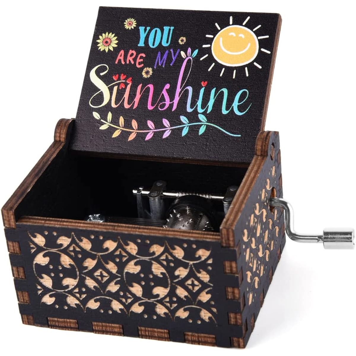 UNIQLED You are My Sunshine Wooden Music Box Laser Engraved Hand Crank Classical Wood Sunshine Music Box Birthday Christmas Valentine's Day Gift