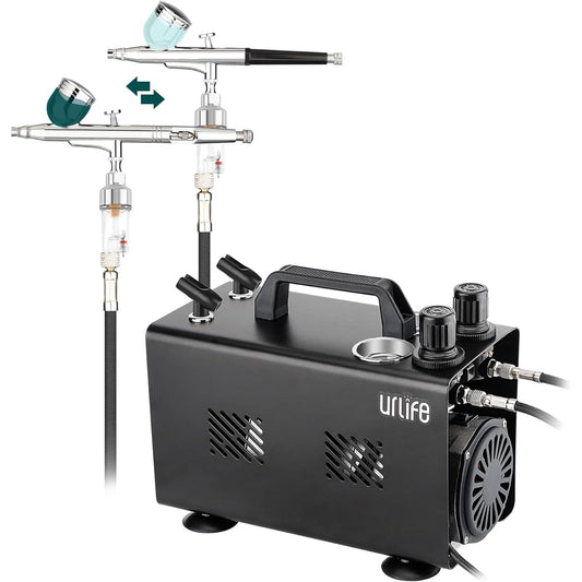 urlife HPCube 2-color airbrush compressor set of 2, quick color change, independent air pressure adjustment, 1L tank included, stable air pressure, airbrush, quiet, powerful, long-term continuous work possible