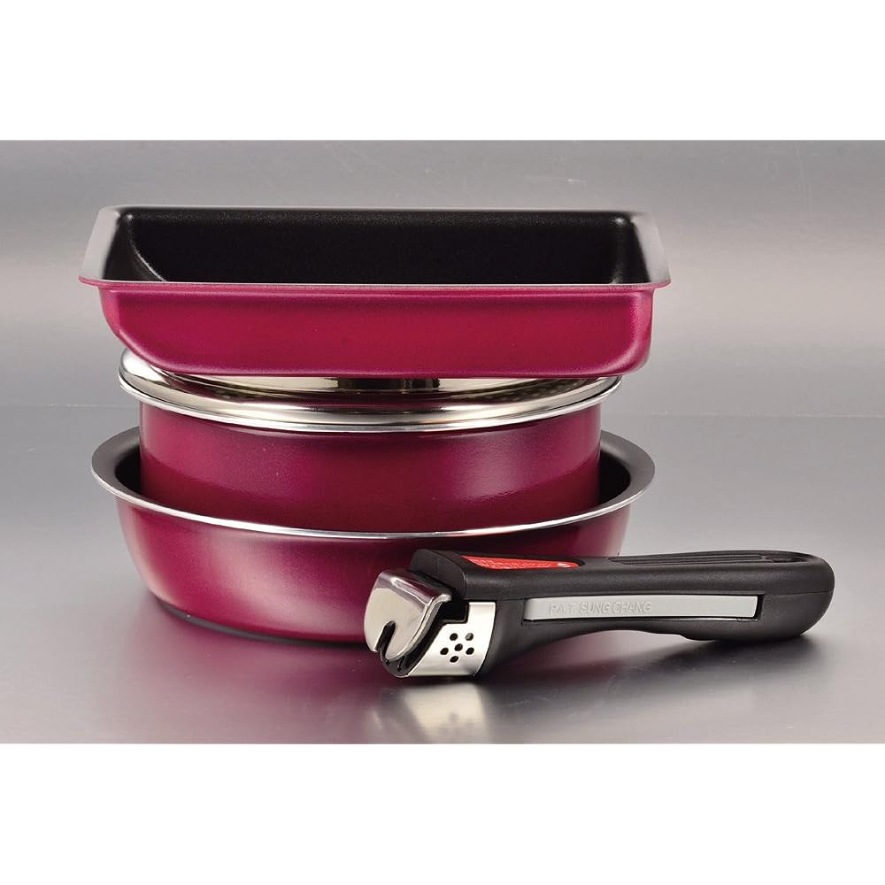 Pearl Metal Frying Pan 5 Piece Set Red IH Compatible Fluorine Processed Cookware Compact Claire HB-1369