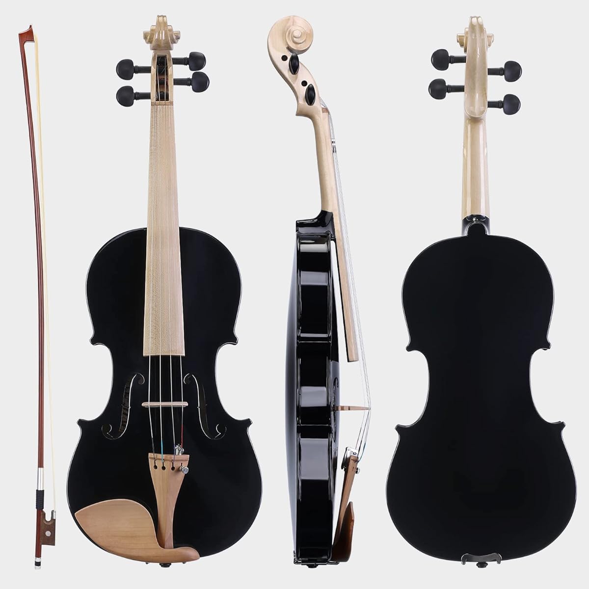 Asmuse 4/4 Violin Set Solid Wood with Rosin Tuner Shoulder Rest Wipe Bow Instruction Manual (Black)