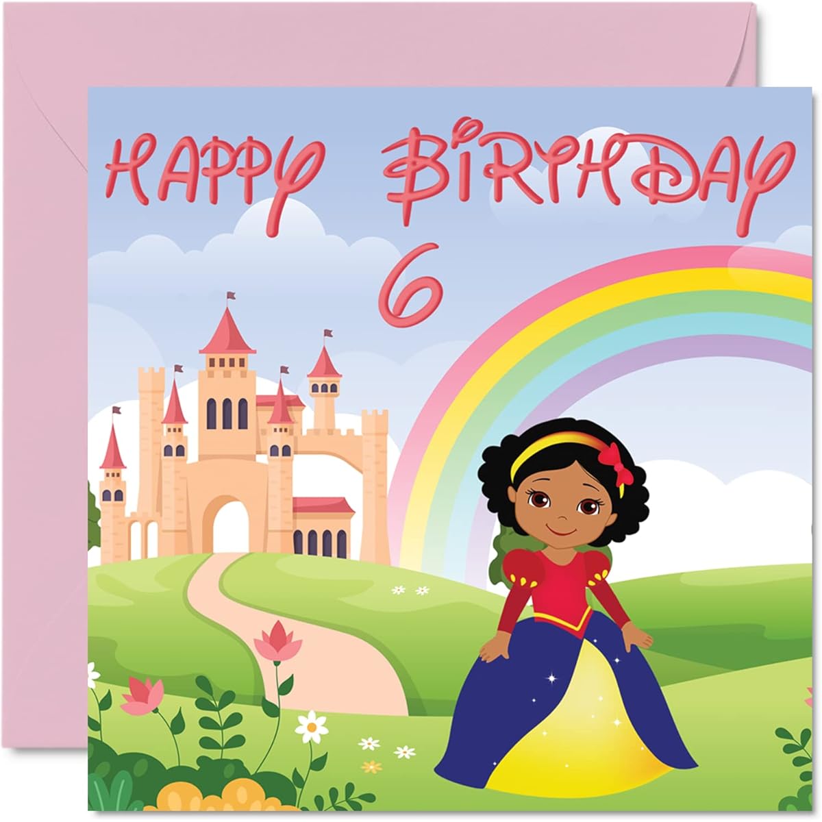 6th Birthday Card for Girl - Princess Castle - Happy Birthday Card for 6 Year Old Girl, 6th Birthday Card for Her, 5.7 x 5.7 Inch, Greeting Card for Daughter, Niece, Granddaughter, Kid