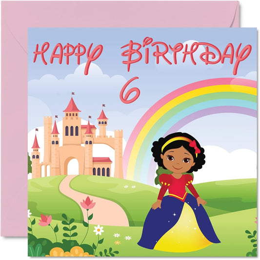 6th Birthday Card for Girl - Princess Castle - Happy Birthday Card for 6 Year Old Girl, 6th Birthday Card for Her, 5.7 x 5.7 Inch, Greeting Card for Daughter, Niece, Granddaughter, Kid