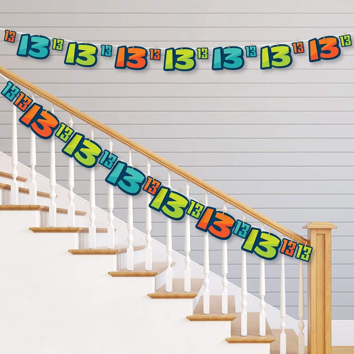 Big Dot of Happiness Boy 13th Birthday - Official Teenager Birthday Party DIY Decorations - Clothespin Garland Banner - 44 Pieces