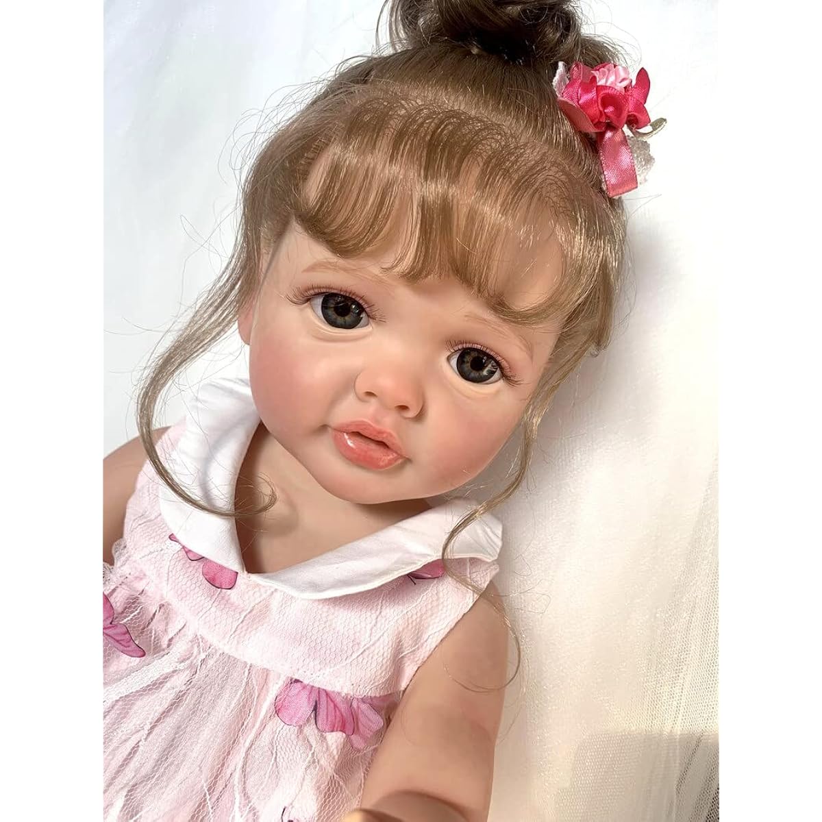Pinky Reborn 22" Lifelike Newborn Baby Handmade Real Girl Baby Doll Full Body Silicone Reborn Doll Birthday Gift Age 3+