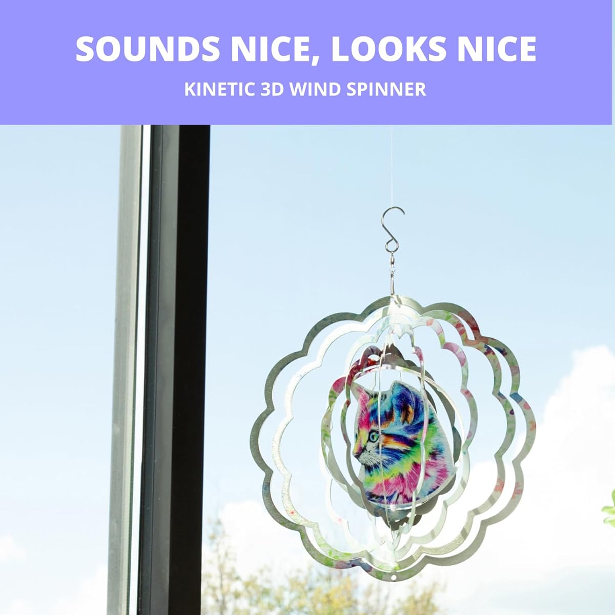 VP Home Kinetic 3D Metal Garden Wind Spinner (Colorful Cat)