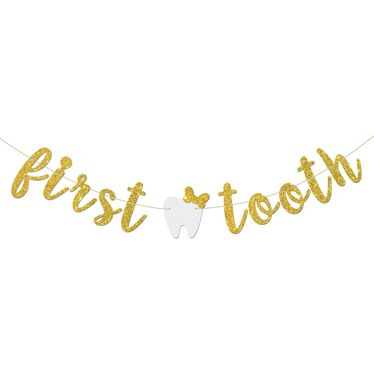 INNORU First Tooth Banner Baby Shower Milk Tooth Party Decorations Baby Shower First Tooth Party Decorations Gold Glitter