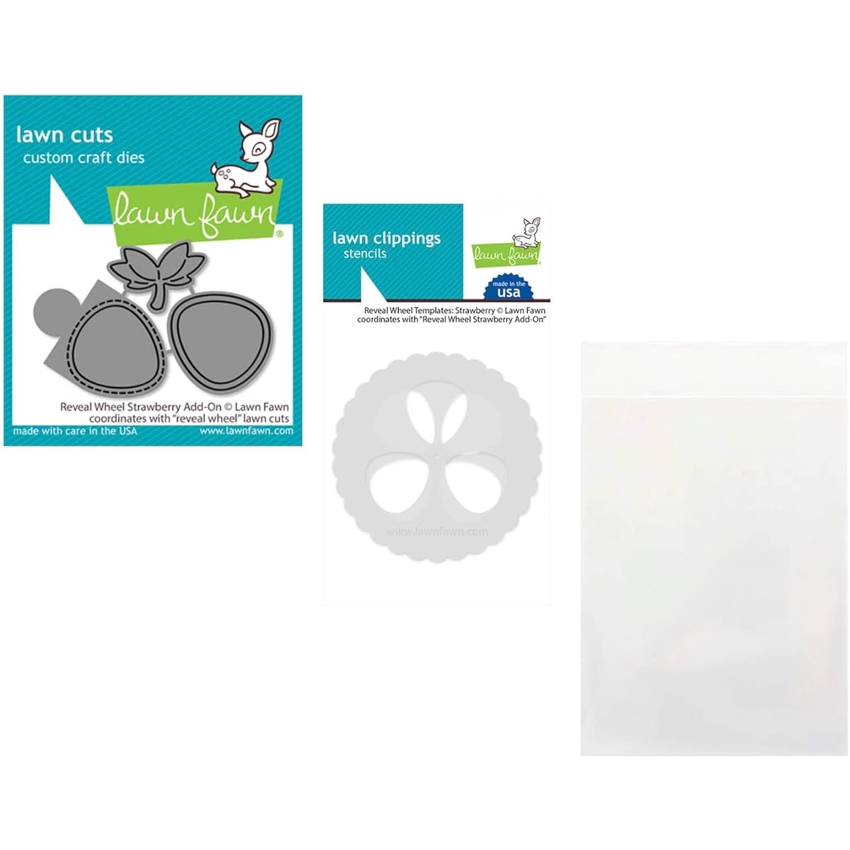 Lawn Fawn Strawberry Reveal Wheel Add-On Dice & Strawberry Reveal Wheel Template (LF2820, LF2817) Plus (1) 3-Piece Die/Stamp Storage Pocket Set