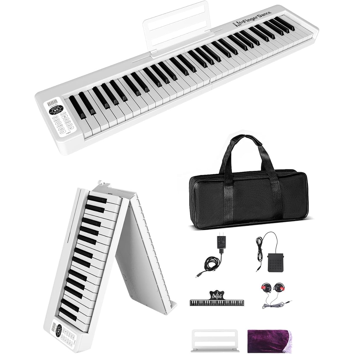 F-X11-61 Key Electronic Piano Keyboard, 61 Keys, Foldable, Portable, Wireless MIDI Compatible, Beginners, Adults, Semi-Weighted (Compact, White)